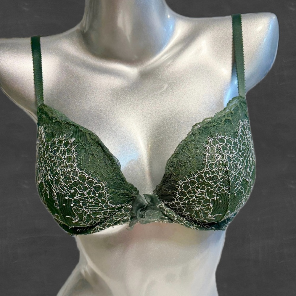 Victorias Secret Dream Angels push-up bra 32C green sparkle plunge cleavage sexy
